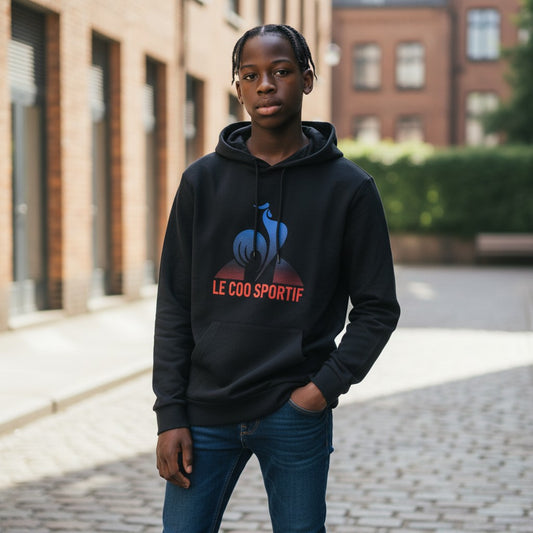 Sweat à capuche enfant Le Coq Sportif noir noir vue de profil