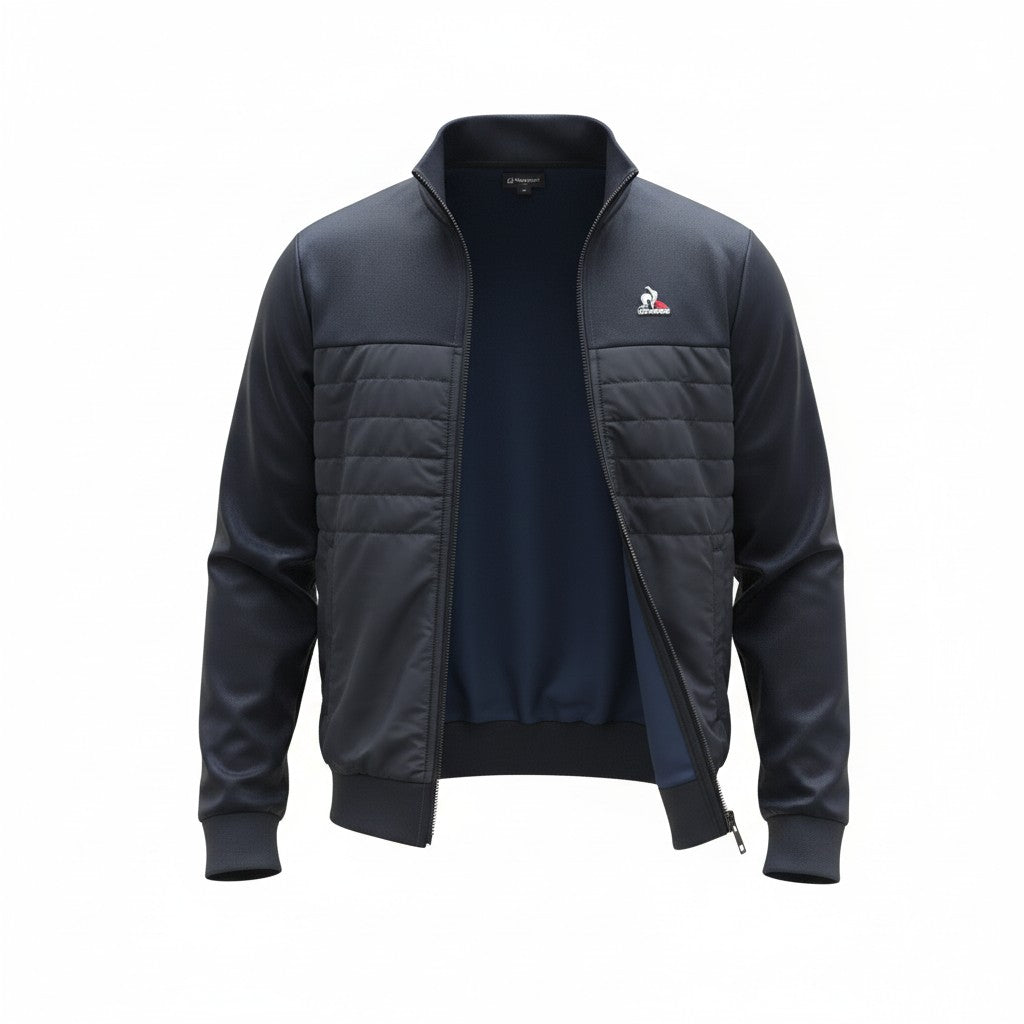 Veste hybride marine Le Coq Sportif bleu vue trois quarts