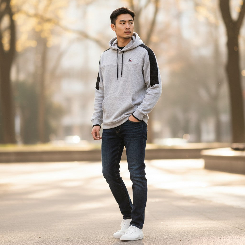 Sweat à capuche Le Coq Sportif gris gris vue de profil
